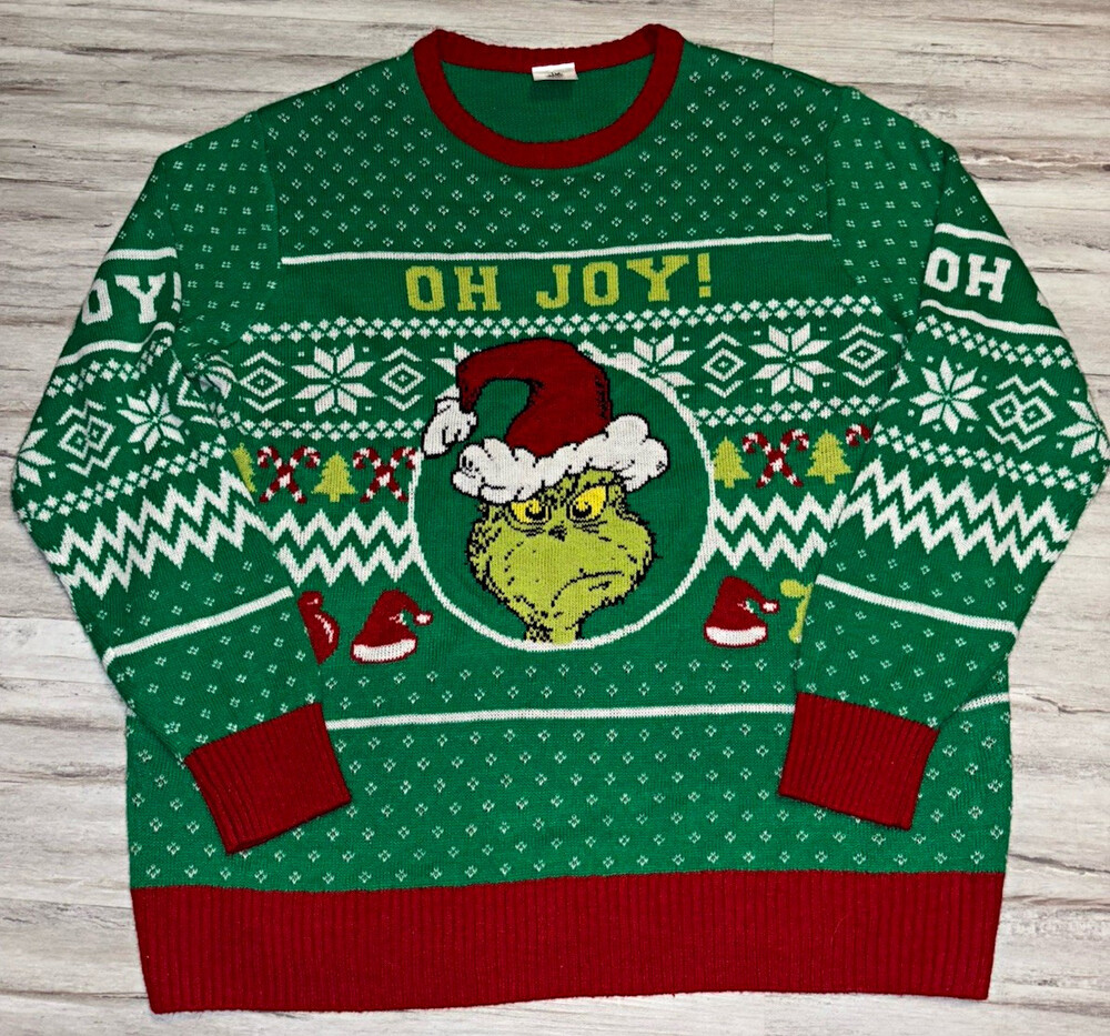 The Grinch Men's 2XL Crew Neck Pullover Sweater Acrylic Knit Graphic Print